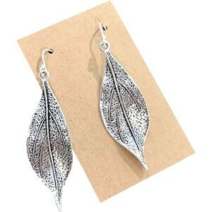 Lightweight Sterling Silver Dangle Earrings with Detailed Leaf - Everyday Wear